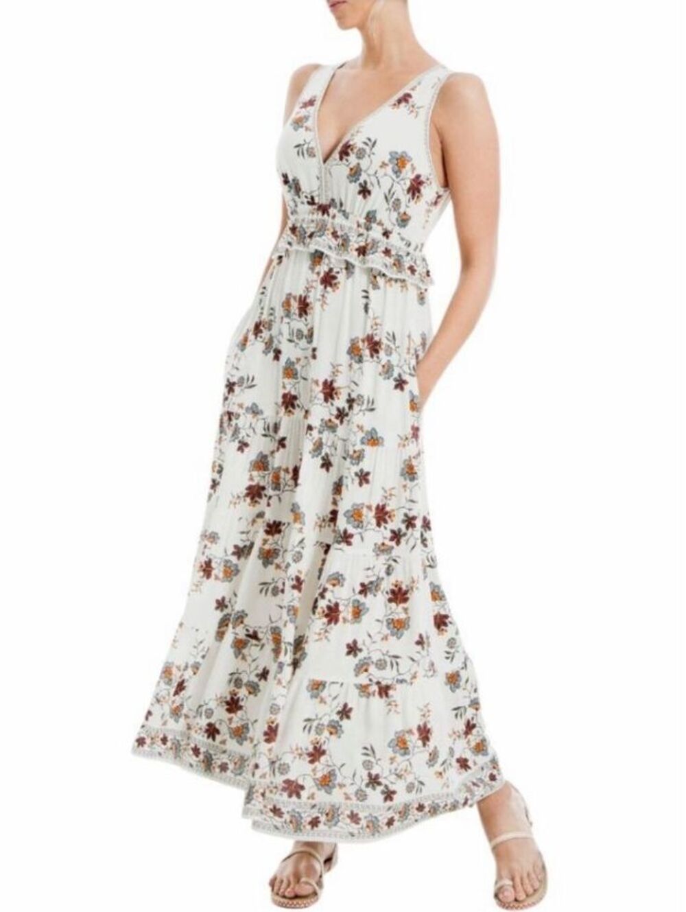 Max Studio Floral Embroidered Boho Maxi Dress Size M